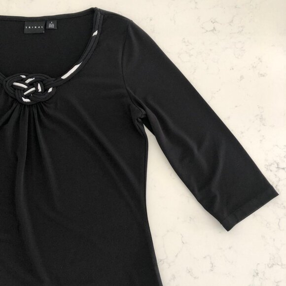 Tribal Scoop Neck 3/4 Sleeve Polyester Top w Knot Detail Black + White Sz S - Picture 4 of 9